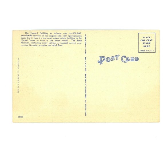 Vintage Postcard Atlanta Georgia State Capitol Building Travel Unposted USA - Picture 2 of 2